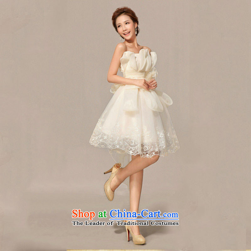 Optimize video new Korean short, wipe the chest bridesmaid dress uniform XS8040 bows champagne color M, Optimize Hong shopping on the Internet has been pressed.