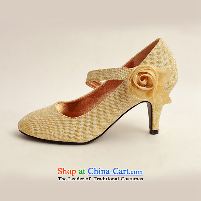Doi m Qi, Pretty Pink gold with single side Golden Rose bride marriage shoes, Photo Album shoes DXZ1006 performances marriage Gold Golden 37 Demi Moor Qi , , , shopping on the Internet