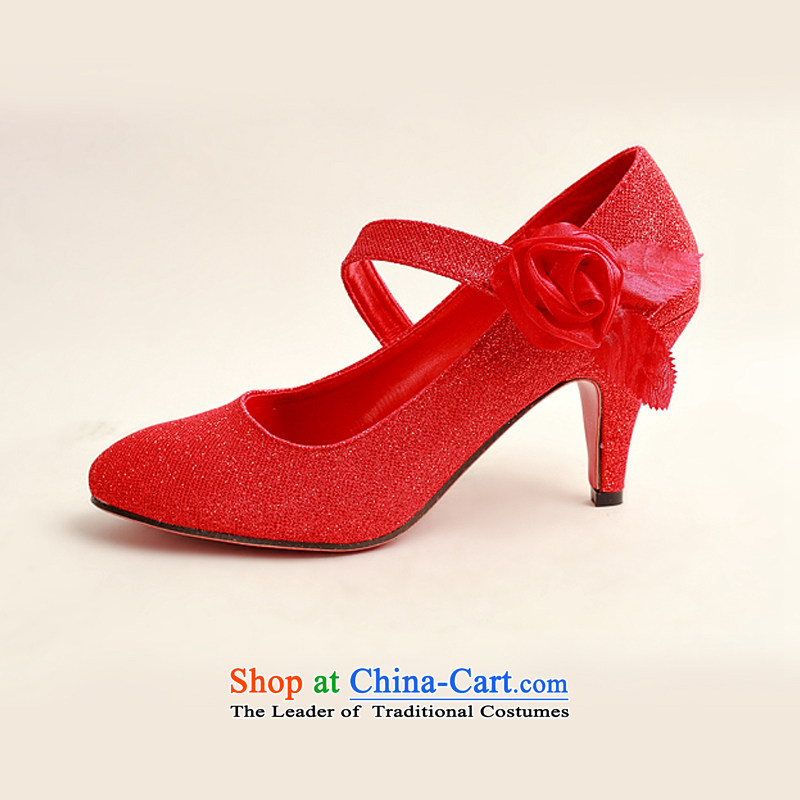 Doi m Qi New Red Toner, single side red rose bride marriage shoes, Photo Album shoes DXZ1007 marriage show red 35 Demi Moor Qi , , , shopping on the Internet