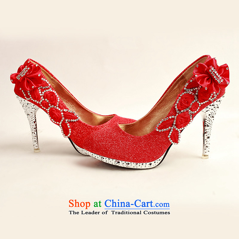 Doi m qi 2014 womens single shoe on the new chip ultra noble water drilling marriage shoes bride shoes red legrix round head high heels XZ10012 red 37, Demi Moor Qi , , , shopping on the Internet