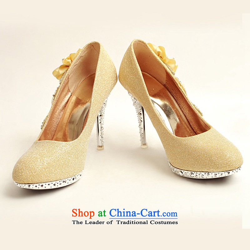 Doi m qi 2014 womens single shoe on the new chip ultra noble water drilling marriage shoes bride shoes gold legrix round head high heels DXZ10014 Golden 38, Demi Moor Qi , , , shopping on the Internet
