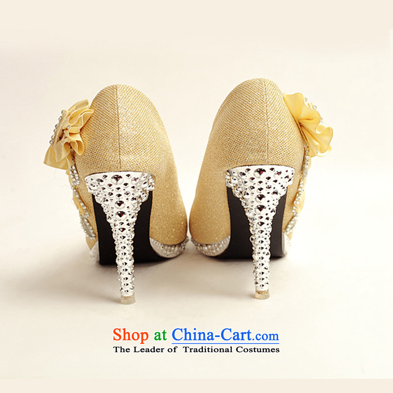 Doi m qi 2014 womens single shoe on the new chip ultra noble water drilling marriage shoes bride shoes gold legrix round head high heels DXZ10014 Golden 38, Demi Moor Qi , , , shopping on the Internet