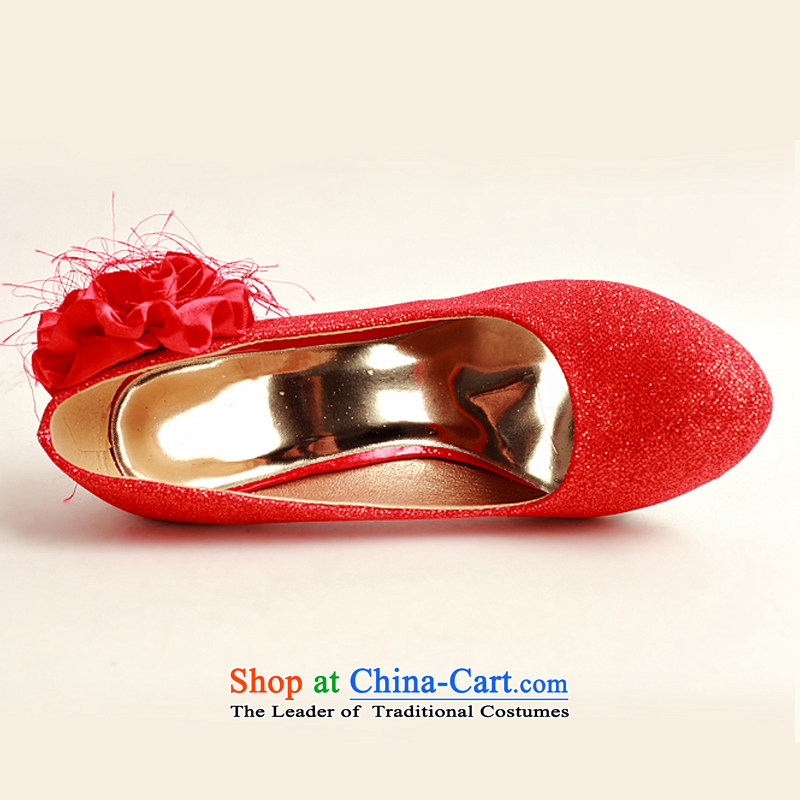 Doi m qi 2014 Women's shoe on the new bride shoes marriage shoes are red, round head side of the flower of the high-heel shoes XZ10015 red red 38, Demi Moor Qi , , , shopping on the Internet
