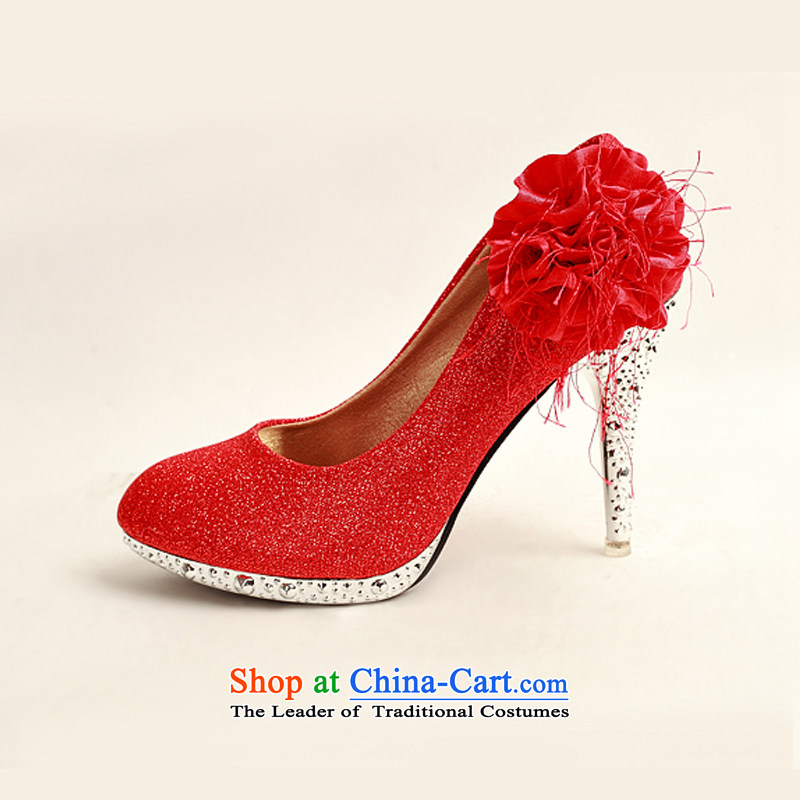 Doi m qi 2014 Women's shoe on the new bride shoes marriage shoes are red, round head side of the flower of the high-heel shoes XZ10015 red red 38, Demi Moor Qi , , , shopping on the Internet
