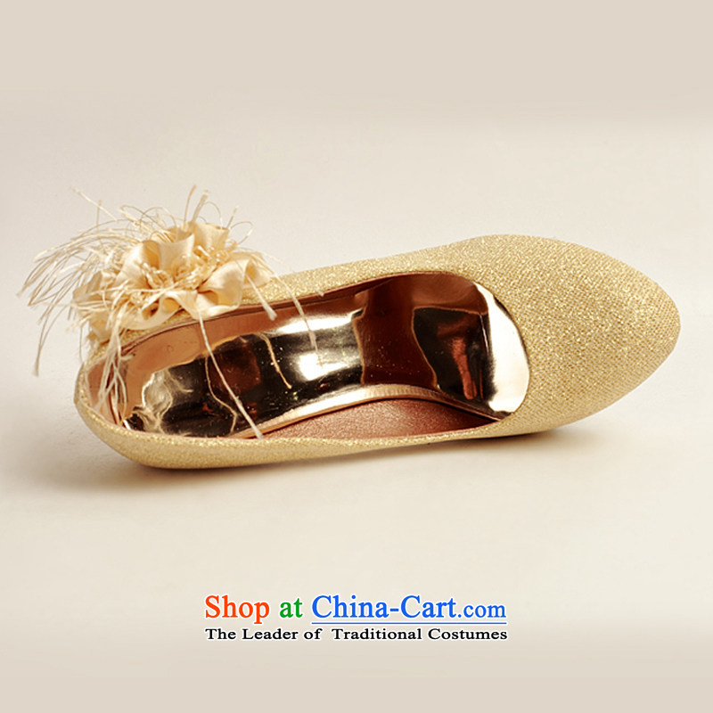 Doi m qi 2014 Women's shoe on the new bride shoes marriage shoes, gold, round head side of the flower of the high-heel shoes XZ10016 Gold Golden 35 Haid é e m Qi , , , shopping on the Internet