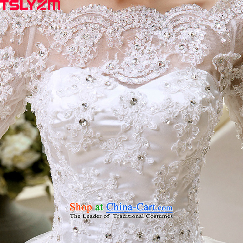 Align the shoulder of the word tslyzm to drag the tail wedding dresses 2015 autumn and winter in new long-sleeved marriages water drilling lace white land align skirt m,tslyzm,,, shopping on the Internet