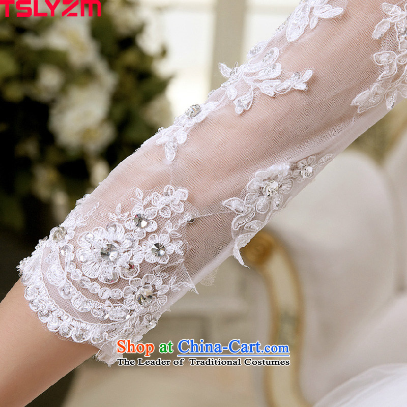 Align the shoulder of the word tslyzm to drag the tail wedding dresses 2015 autumn and winter in new long-sleeved marriages water drilling lace white land align skirt m,tslyzm,,, shopping on the Internet