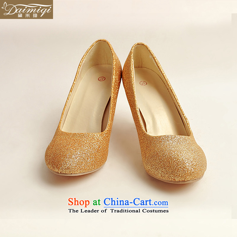 Doi m qi marriage the the high-heel shoes winter gold single shoe 2014 new women's gold high heels with fine gold DXZ10020 36