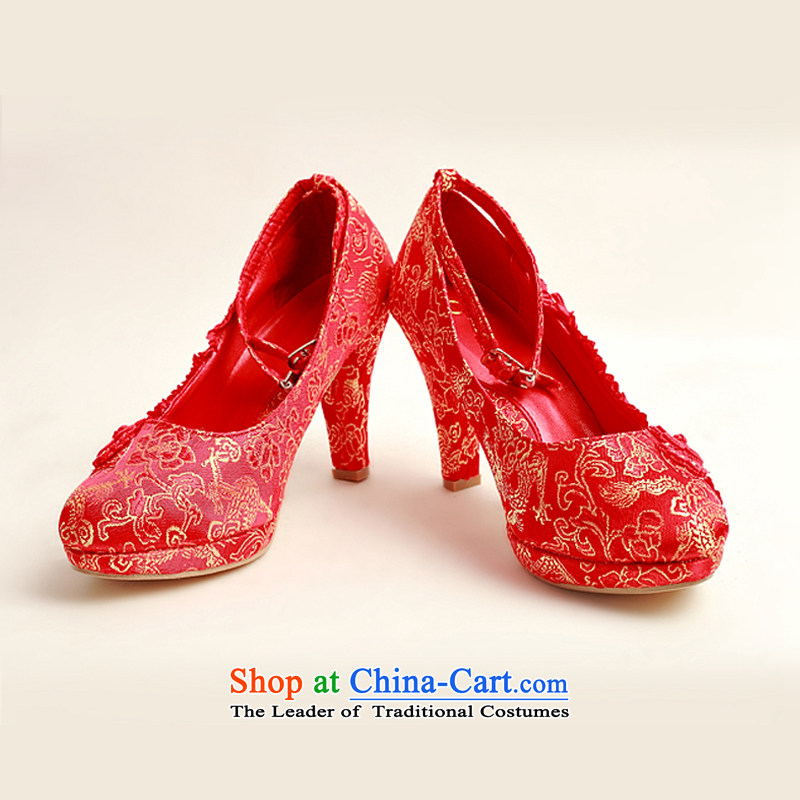 Doi m qi 2014 new pattern of marriage shoes wedding shoes bride marriage with rough shoes banquet shoes and a pair of red high-female single shoe DXZ10025 red 35 Demi Moor Qi , , , shopping on the Internet