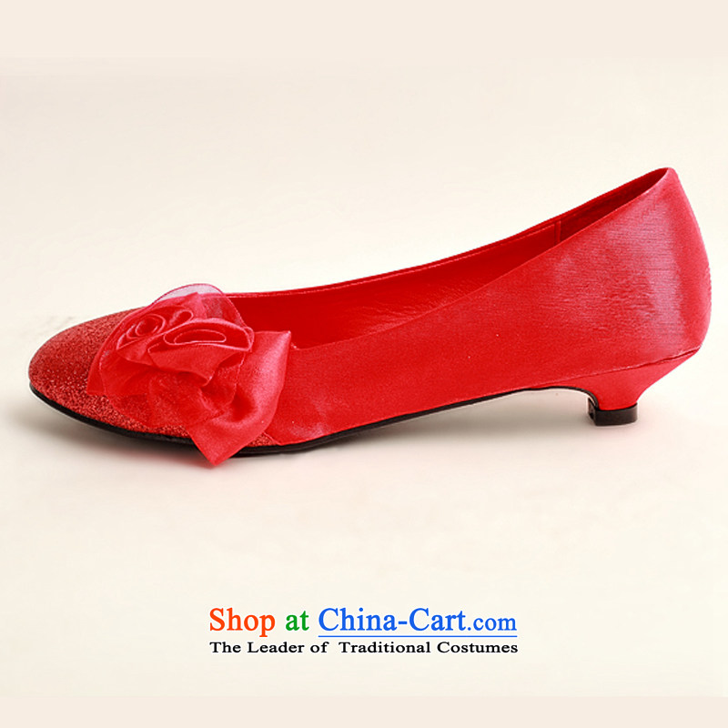 The Korean version of the bride treasure marriage shoes Red flat bottom shoe marriage shoes wedding marriage shoes heel shoe qipao shoes low larger single shoe red red pregnant women 35 baby Bride (BABY BPIDEB) , , , shopping on the Internet
