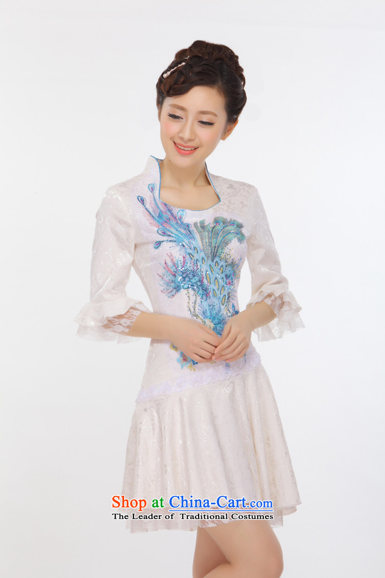 The former Yugoslavia Li aware of spring and summer 2015 New China wind Pearl Lace Embroidery Princess cuff retro improved stylish Phoenix cheongsam dress QLZ15Q6011 BLUE S picture, prices, brand platters! The elections are supplied in the national character of distribution, so action, buy now enjoy more preferential! As soon as possible.