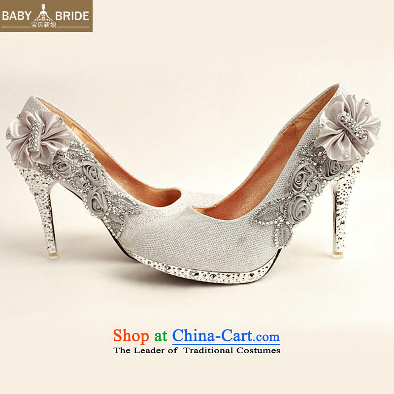 Baby girl single shoes bride 2014 new on-chip ultra-high water drilling marriage shoes bride shoes silver legrix round head high heels DXZ10013 Silver 35