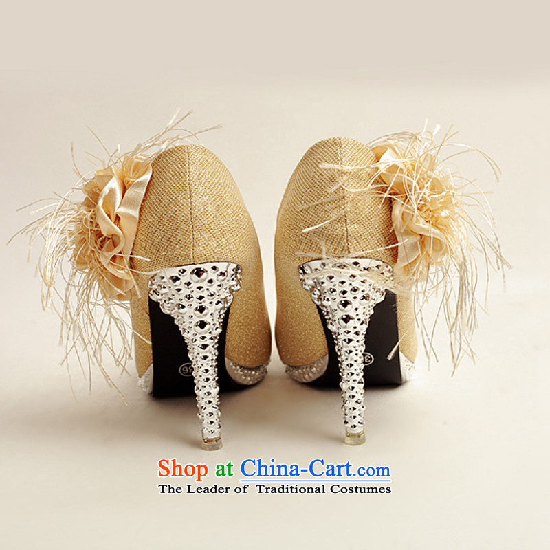 Baby girl single shoes bride 2014 new on-chip bride shoes marriage shoes gold, round head side of the flower of the high-heel shoes XZ10016 gold golden Treasure Bride (36) has been pressed BPIDEB BABY shopping on the Internet
