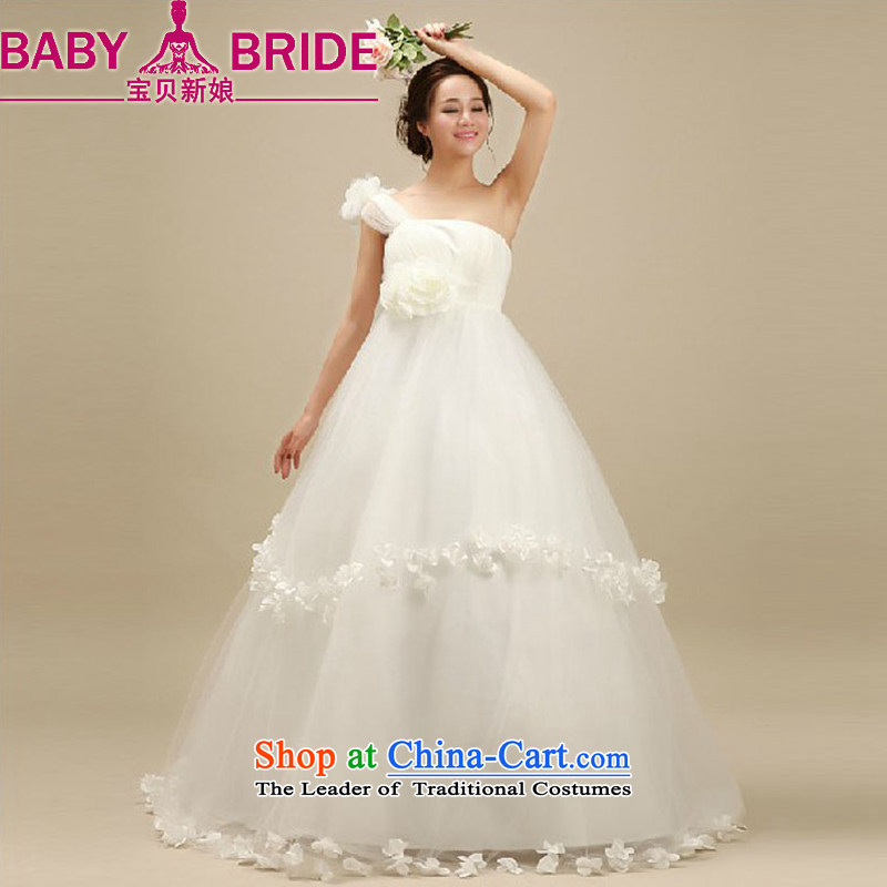 The 2014 Korean-style bride treasure elegant new single shoulder pregnant women high waist wedding Korean small align minimalist tail wedding to align the trailingM
