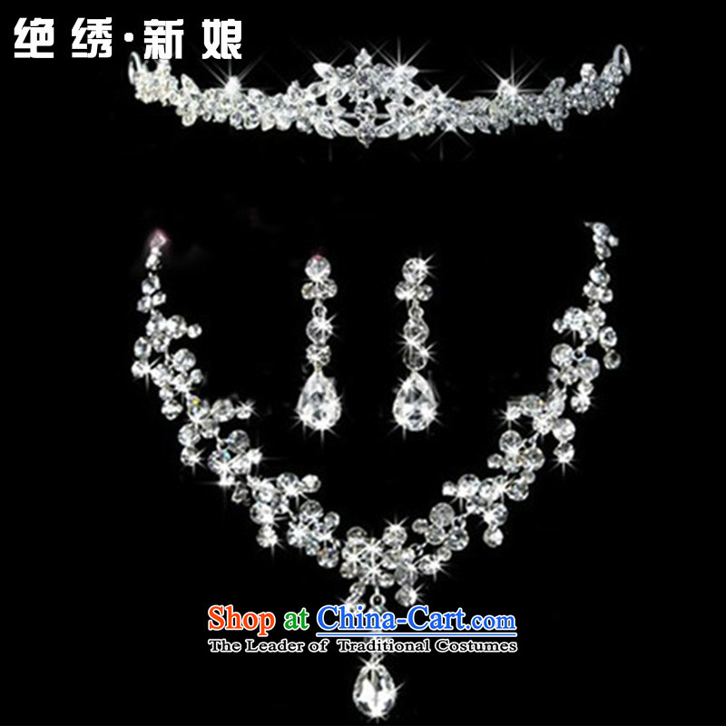 Embroidered bride water drilling is accessories kit bride jewelry Korean style wedding crown necklace earrings three piece necklaces, earrings Ear Clip suzhou embroidery brides, shipment has been pressed shopping on the Internet