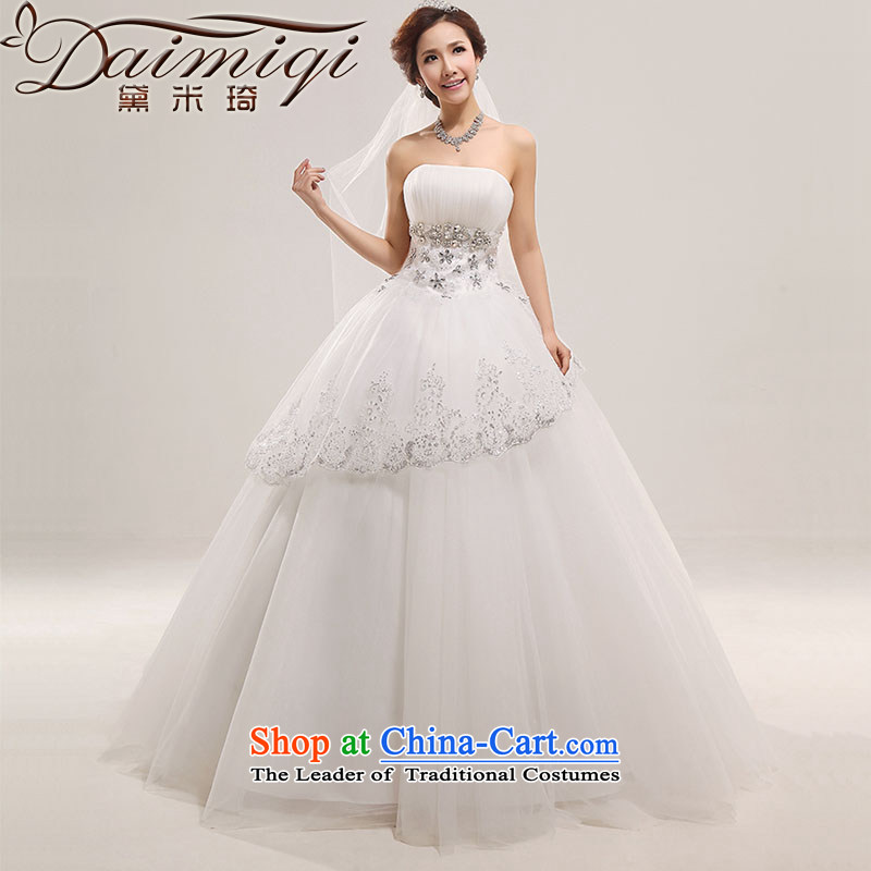 Doi m qi wedding dresses?2014 new lace Korean sweet Princess Mary Magdalene chest diamond alignment marry wedding White?M