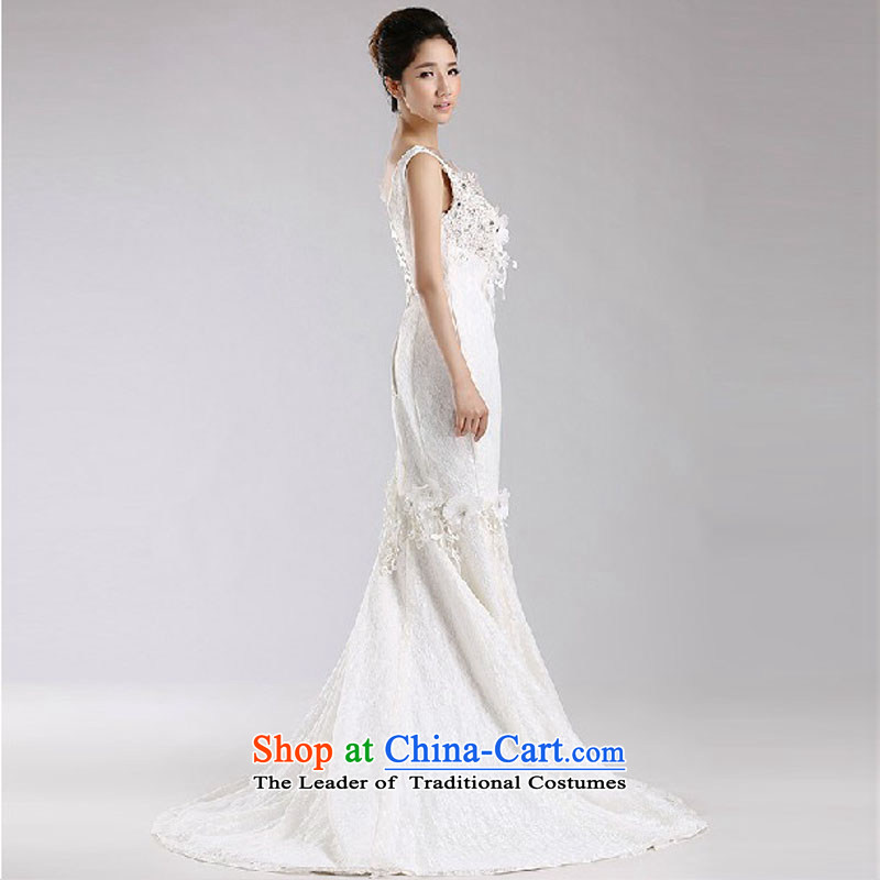 Baby bride tail Wedding 2014 new Korean white spring and summer marriages lace v-neck crowsfoot wedding dresses White XL, darling Bride (BABY BPIDEB) , , , shopping on the Internet