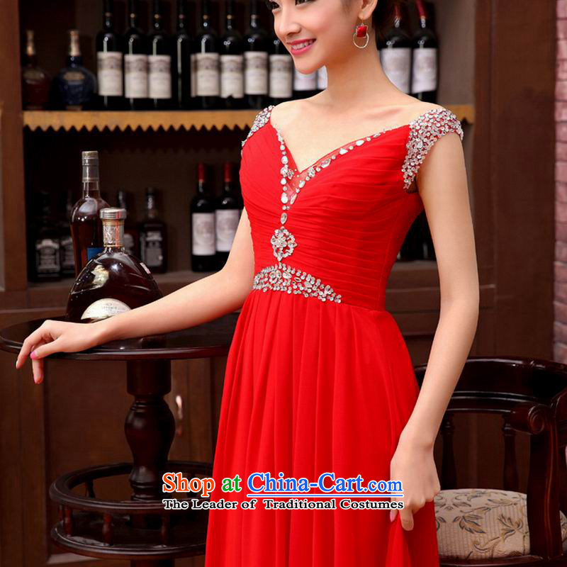 Optimize video new 2 red flash drill upscale shoulder wedding dress evening dresses XS8177 RED S, Optimize Hong shopping on the Internet has been pressed.