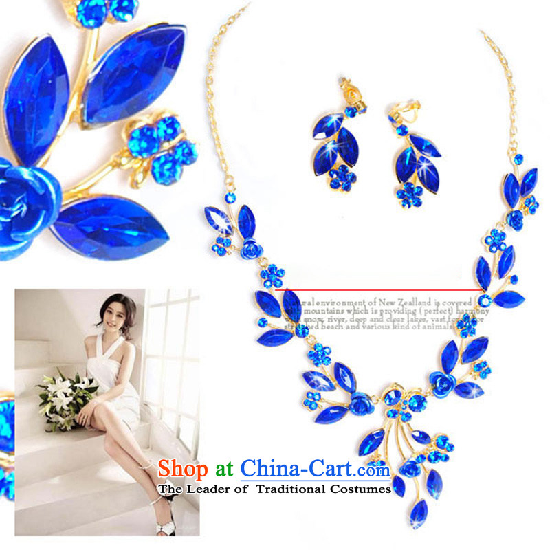 The bride wedding dresses accessories kit Korean TL0255L link water drilling jewelry 2015 new marriage necklace blue Ear Clip