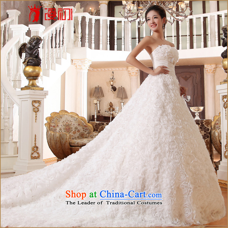 In the early 2015 new man bride wedding long tail Korean lace large tail deluxe tail wedding dress code, spilling white S early shopping on the Internet has been pressed.