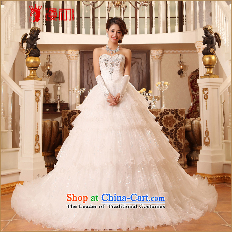 In the early 2015 new man super deluxe long tail wedding dresses and drill large water chest luxurious large trailing white wedding to contact Customer Service