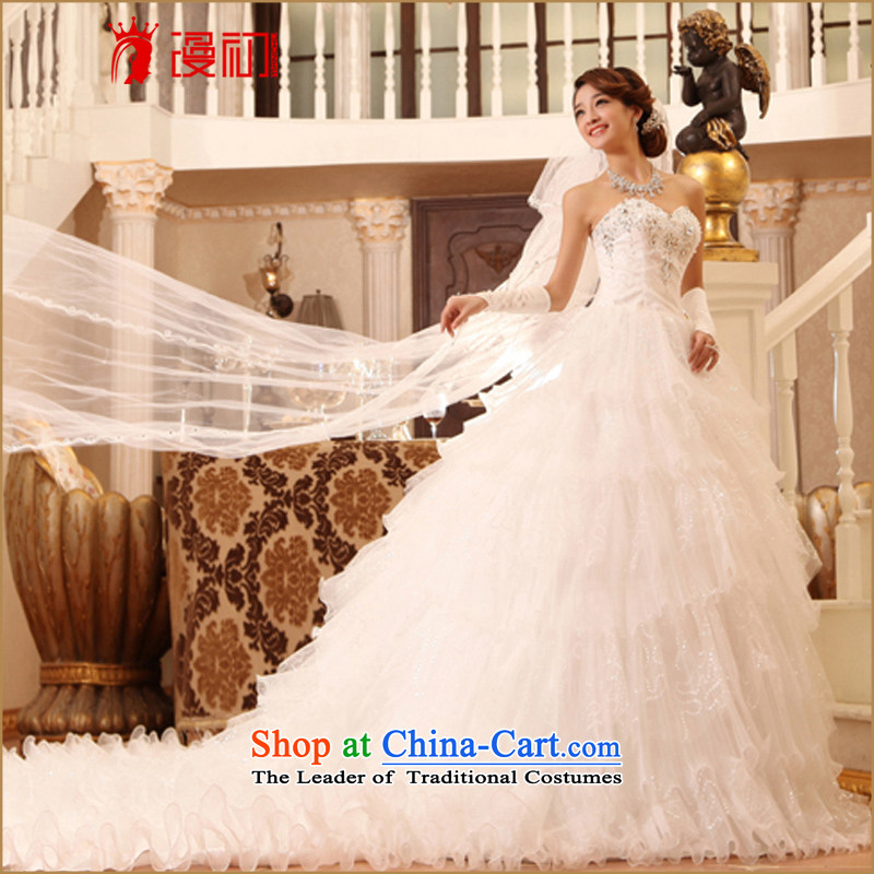 In the early 2015 new man super deluxe long tail wedding dresses and drill large water chest luxurious large trailing white wedding to contact customer service, spilling the early shopping on the Internet has been pressed.