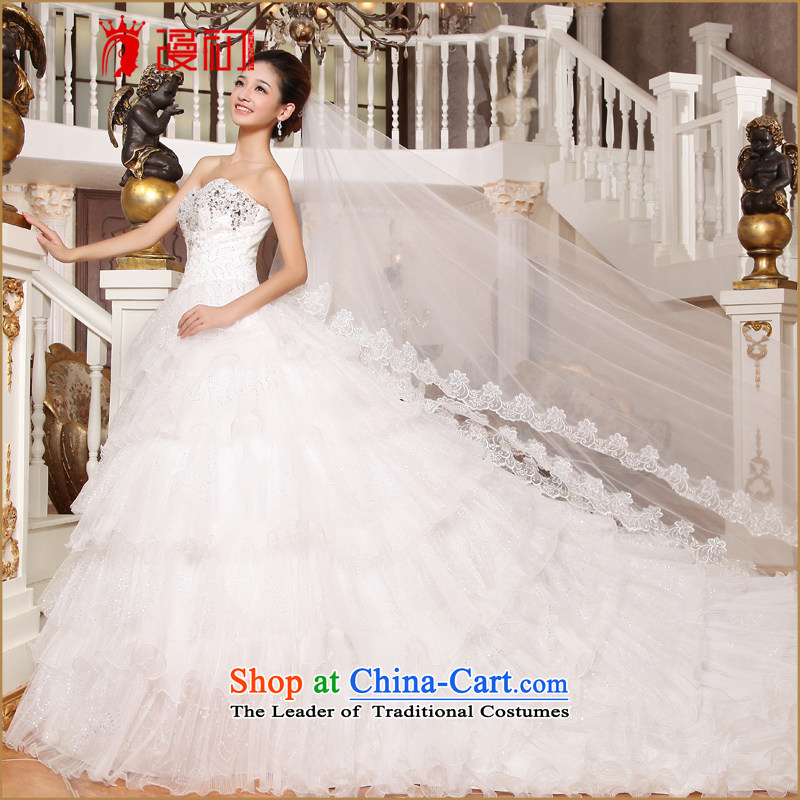 In the early 2015 new man super deluxe long tail wedding dresses and drill large water chest luxurious large trailing white wedding to contact customer service, spilling the early shopping on the Internet has been pressed.
