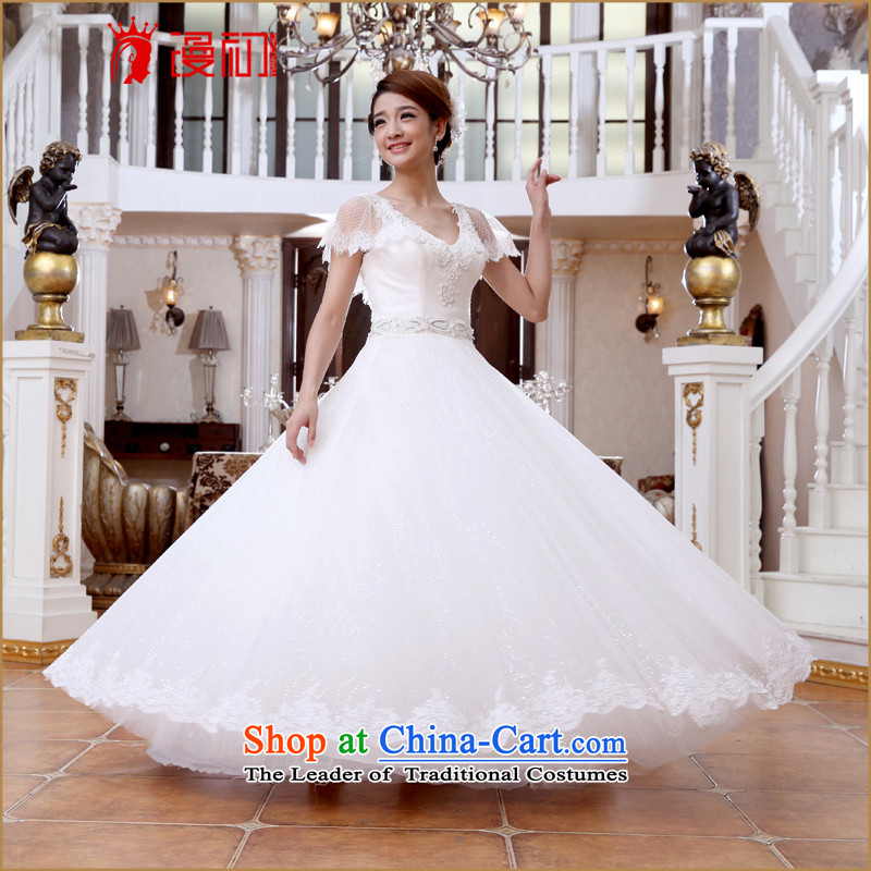 At the beginning of the New Year 2015 diffuse bride wedding word shoulder deep V-Neck video thin wedding Korean to align the pregnant women wedding dresses White M early man , , , shopping on the Internet
