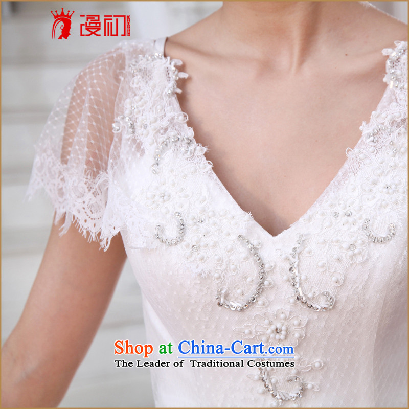 At the beginning of the New Year 2015 diffuse bride wedding word shoulder deep V-Neck video thin wedding Korean to align the pregnant women wedding dresses White M early man , , , shopping on the Internet