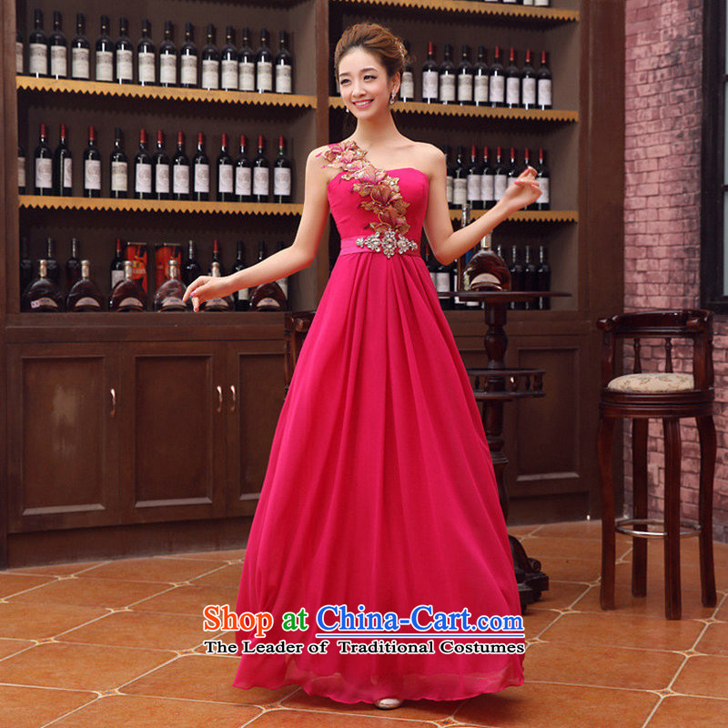 Optimize Multimedia silk is a new stylish bright single shoulder evening dresses bride dress Korean style serving the red XS1066 bows are optimized color 9XL, , , , shopping on the Internet