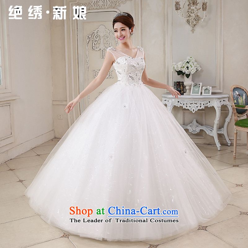 Embroidered bride Han-is stylish and elegant with sweet summer marriage sexy shoulder straps Drill Waters V bon bon skirt wedding White M code, Suzhou embroidery brides shipment has been pressed shopping on the Internet
