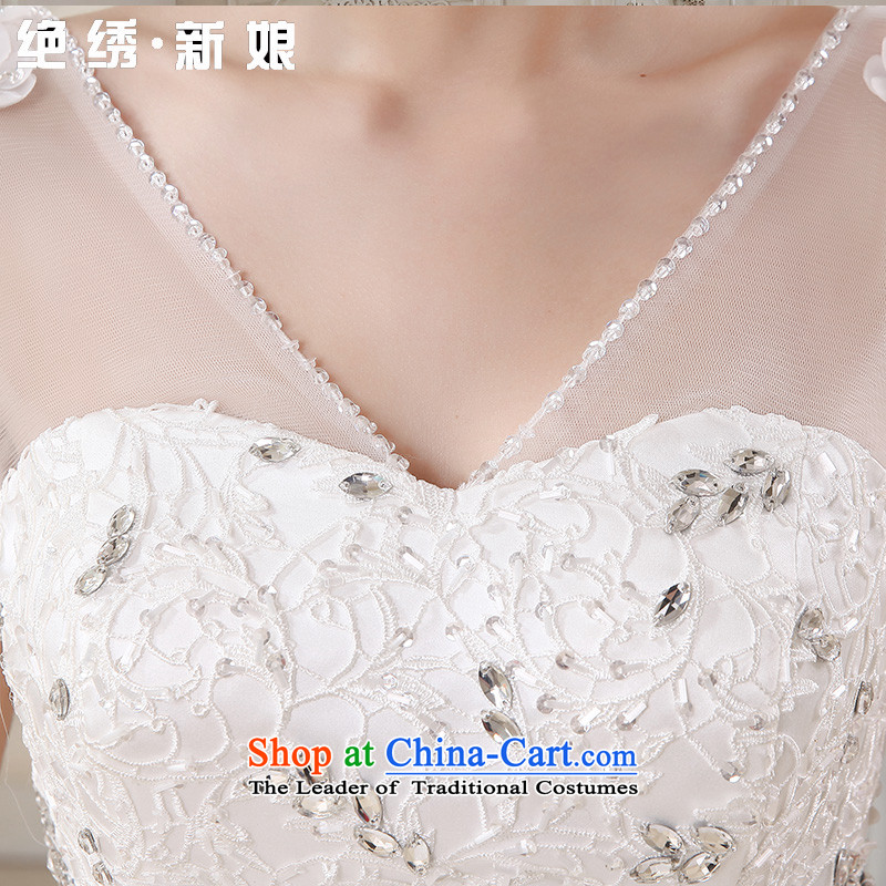 Embroidered bride Han-is stylish and elegant with sweet summer marriage sexy shoulder straps Drill Waters V bon bon skirt wedding White M code, Suzhou embroidery brides shipment has been pressed shopping on the Internet