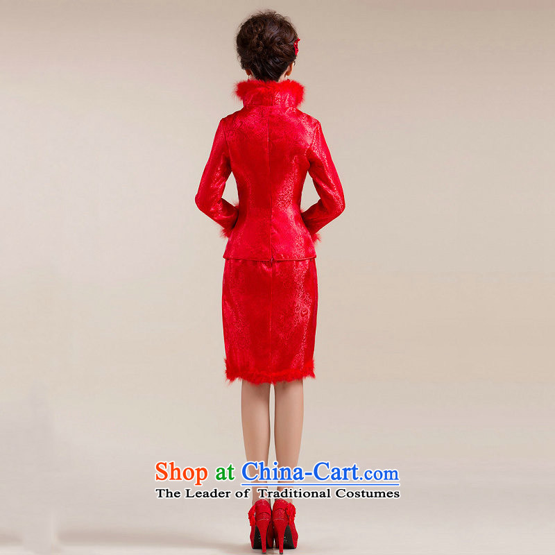 Yet, a new paragraph winter marriage bows feather gross cotton qipao XS7103 collar red S naoji a , , , shopping on the Internet
