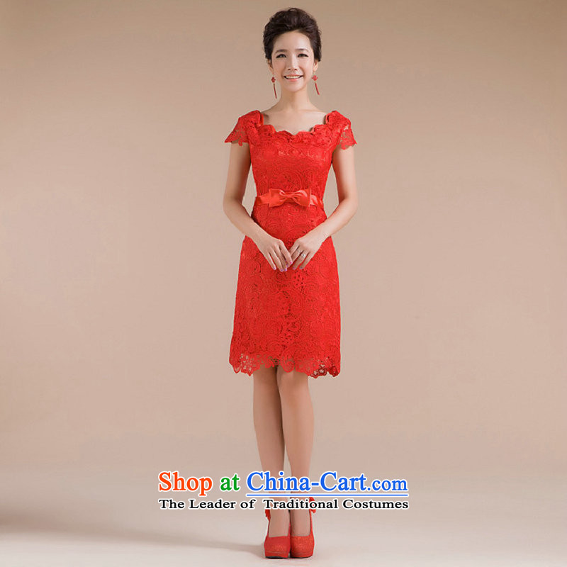Naoji a retro lace package shoulder wedding dress improved stylish bride short of qipao gown services bows red dress XS6610 RED XL, yet a , , , shopping on the Internet