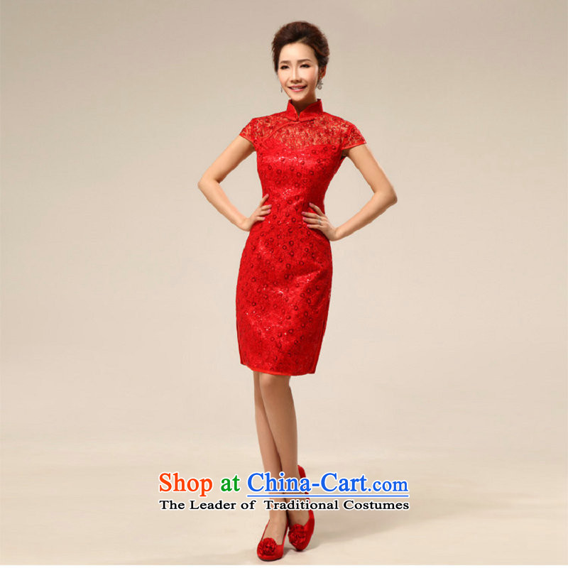 Naoji 2014 Summer a new cheongsam dress marriage Chinese Dress red lace retro improved bride services XS6607 bows red XXL, naoji a , , , shopping on the Internet