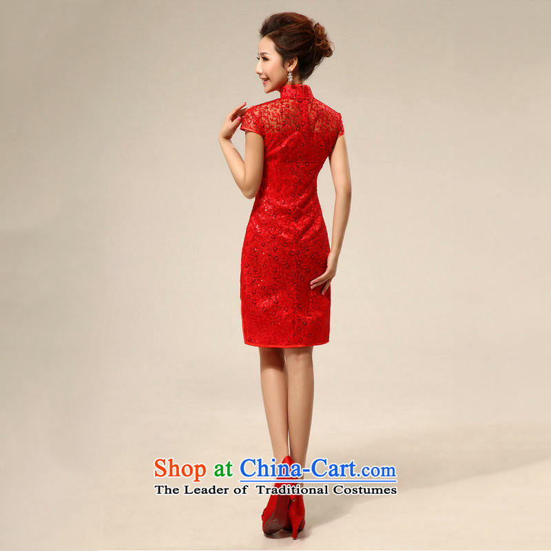 Naoji 2014 Summer a new cheongsam dress marriage Chinese Dress red lace retro improved bride services XS6607 bows red XXL, naoji a , , , shopping on the Internet