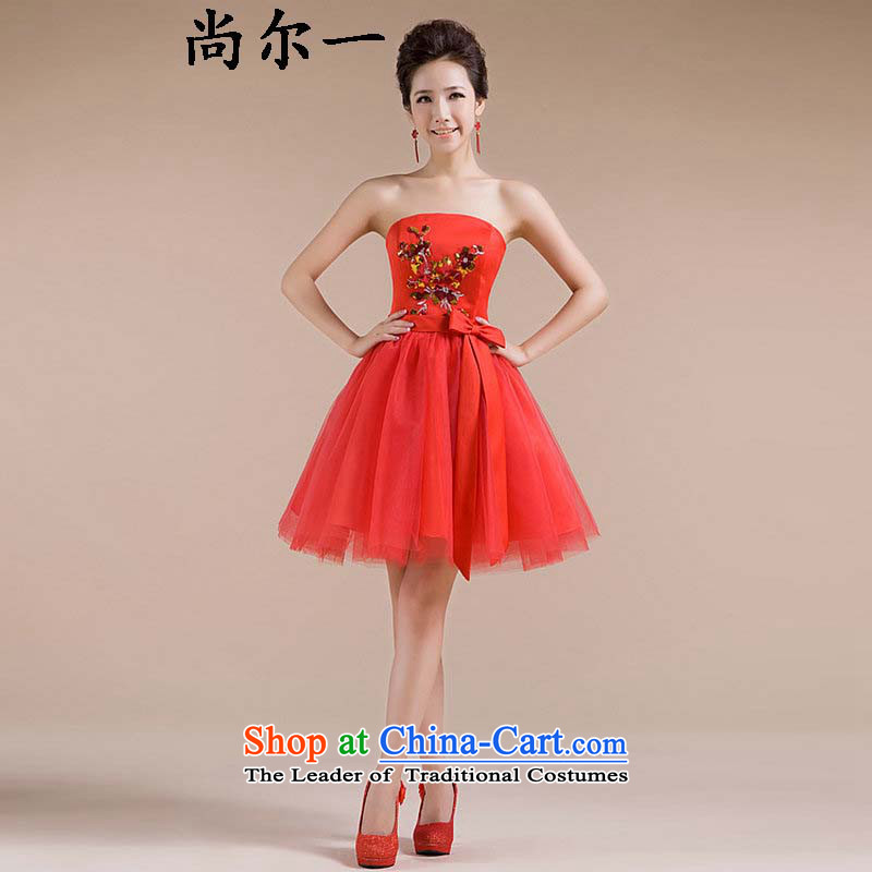 Naoji a bride wedding dress red short, wipe the Chest dinner drink service bridesmaid dress new XS6604 RED?L