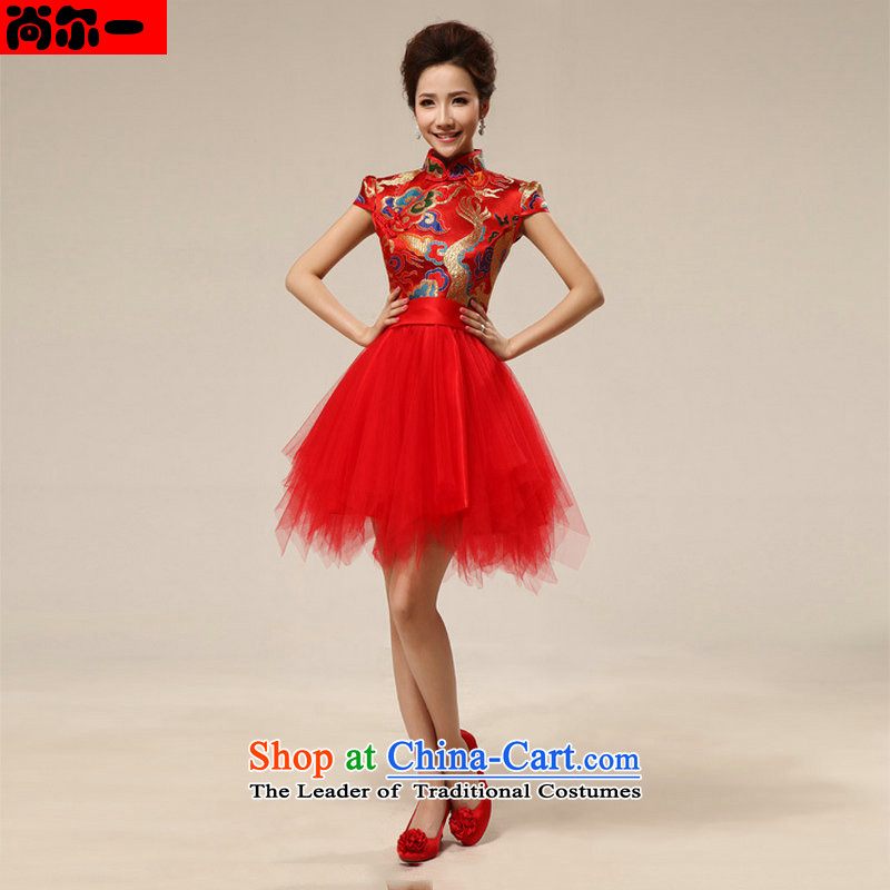Naoji a new spring 2014 won package shoulder short-sleeved wedding marriages bows wedding dress small Dress Short XS6603_ RED M