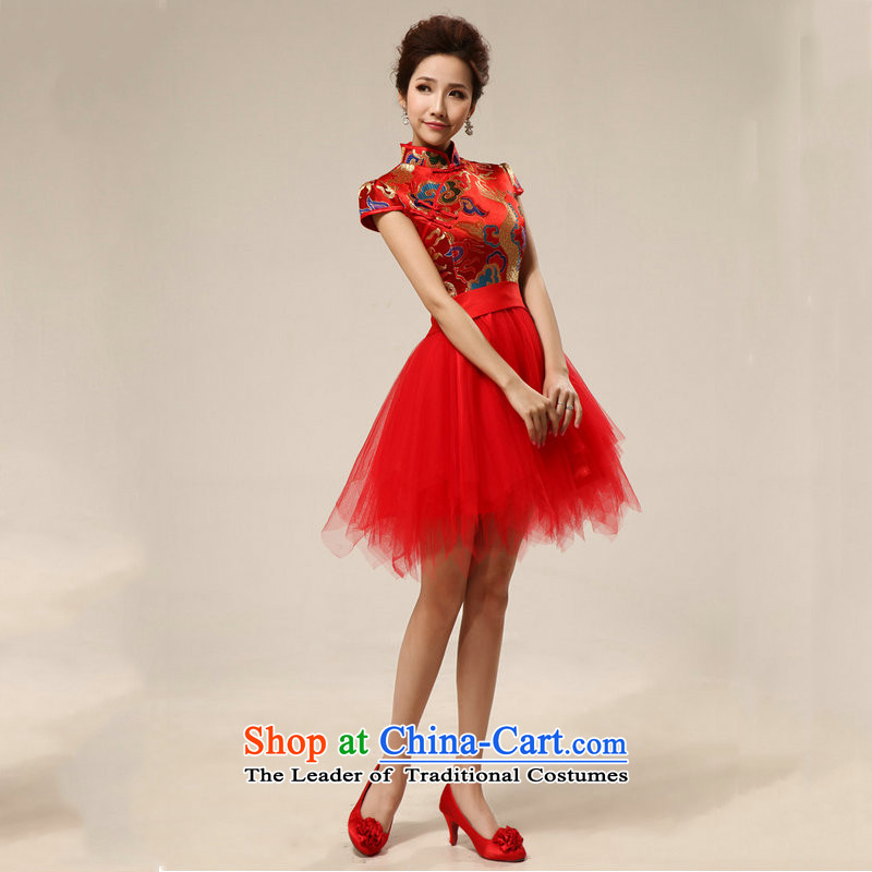 Naoji a new spring 2014 won package shoulder short-sleeved wedding marriages bows wedding dress small Dress Short XS6603) RED M naoji a , , , shopping on the Internet