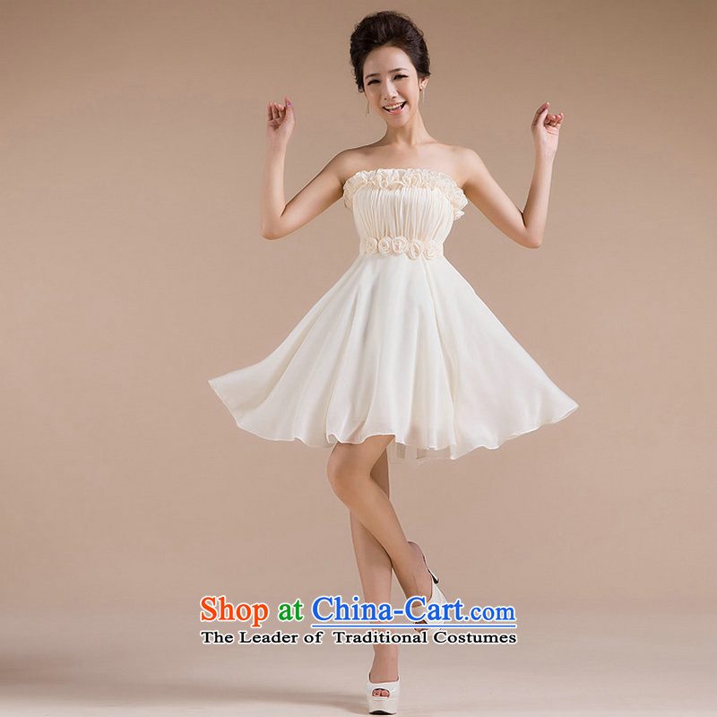 Naoji in the Korean version of the stylish embroidered with chest handmade lace bridesmaid mission small dress uniform XS716 sister champagne colorXL