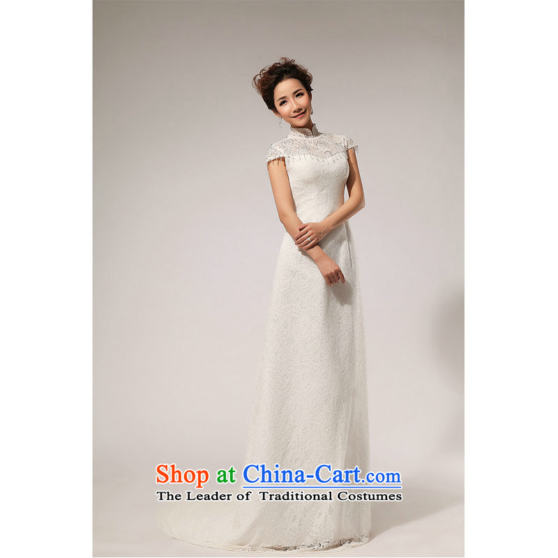Naoji in the Korean version of the word stylish shoulder and sexy beauty minimalist small trailing lace wedding dresses XS706 White?XXL