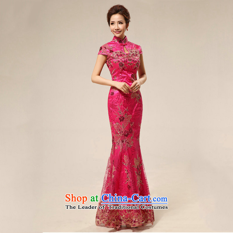 Naoji a qipao skirt improved red Chinese retro-bride bows etiquette clothing qipao gown XS332 marriage by red?M