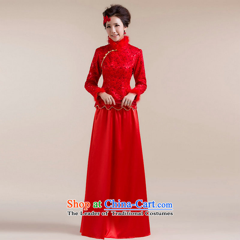 Naoji a 2014 Gross Gross for new cuff shoulder the floral decorations long skirt dragging Tang Gown wedding dress XS331 RED S naoji a , , , shopping on the Internet