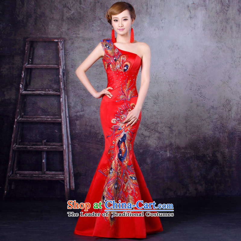 Mrs Alexa Lam Roundup2014 new wedding dresses red wine served marriages crowsfoot Sau San shoulder dress 16252 RedL