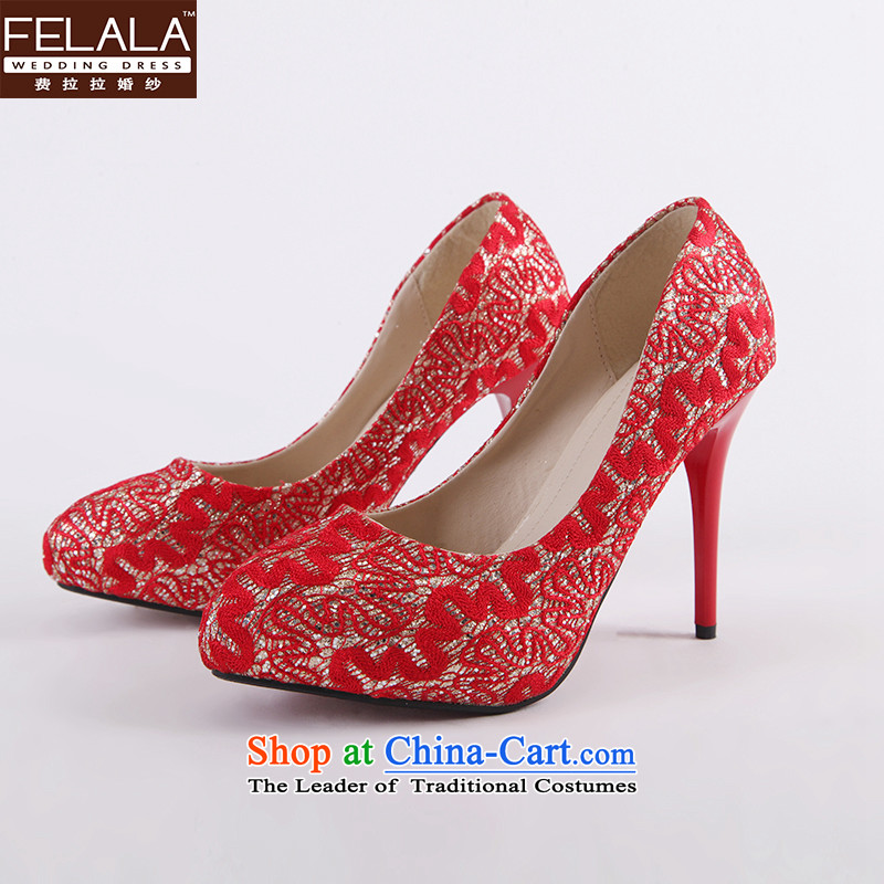 Ferrara?2014 new red silk screen mesh upper with buds the the high-heel shoes Korea Princess Bride shoes . shoes marriage shoes?37