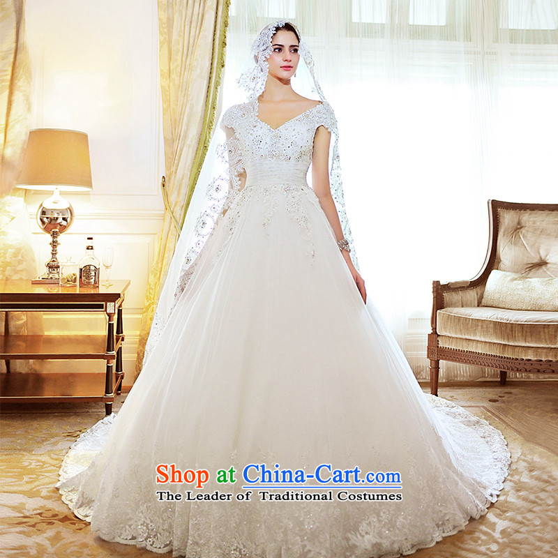 Full Chamber Fong shoulder strap deep V-Neck tail wedding dresses S21470 new Korean Diamond English bride wedding tail 165-XL 60cm