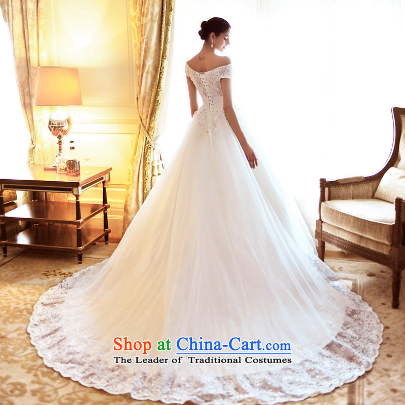 Full Chamber Fong shoulder strap deep V-Neck tail wedding dresses S21470 new Korean Diamond English bride wedding tail 60cm 165-XL, full Chamber Fong shopping on the Internet has been pressed.