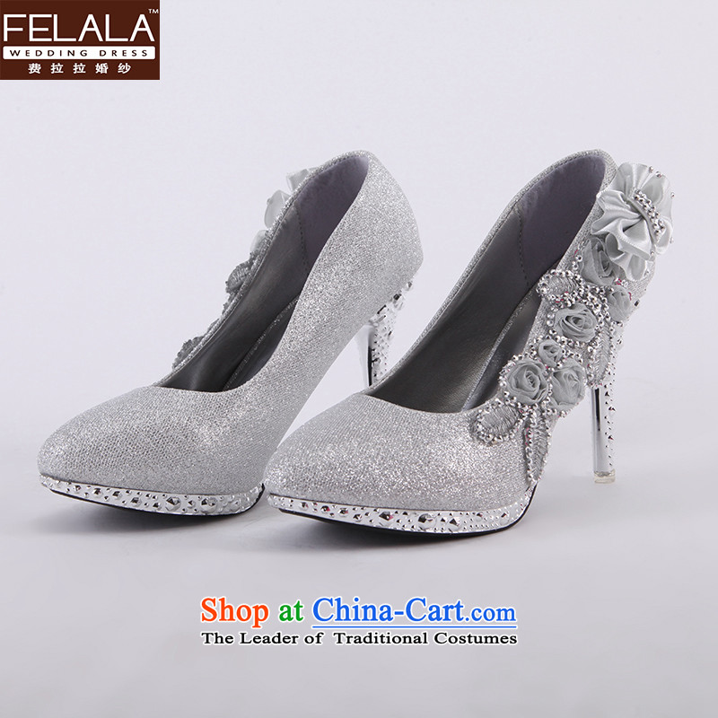 Ferrara marriages marriage shoes wedding dresses wedding accessories silver high-heel flowers accessories winter new products 39