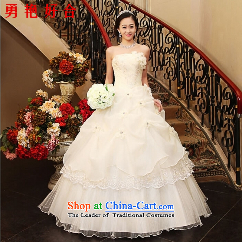 Yong-yeon and new 2015 Korean sweet princess wedding alignment with Chest straps flowers niba retro wedding dress has been upgraded to a white tie straps?M