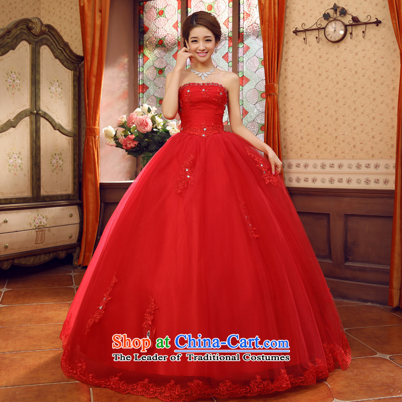 Rain-sang yi?2015 new wedding dress Korean Diamond Luxury depilation chest Princess Bride straps wedding HS917 large red Suzhou shipment?M